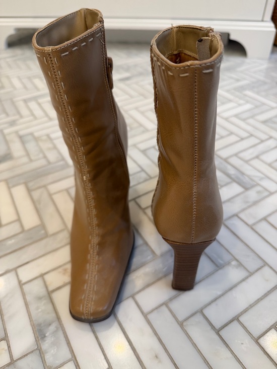 Paprika Shoes - Paprika Tan Faux Leather Mid-Calf Heel Boots